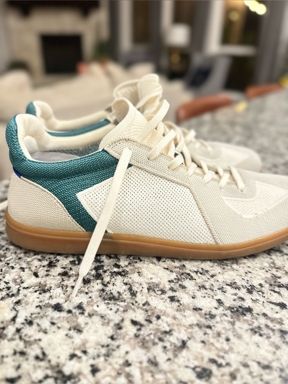 Rothy's Cream and Teal Low-Top Athletic Sneakers men’s